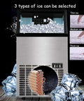 Top Shelf Countertop Nugget Ice Maker Chilling 120 Pounds Daily With Solid 33 Pound Storage showing three ice types selection.