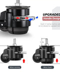 Easy Peasy Height Adjustment Solid As A Rock Heavy Duty Swivel Casters Set Of Four Adjustable Workbench Stem Wheels With Ratchet Handle Top Shelf Industrial Grade Equipment Leveler showing ratchet handle and adjustable height.