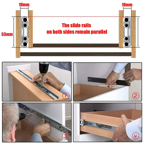 Installation of Heavy-Duty Locking Drawer Slides With Side-Mount Ball Bearing Rails Full Extension Track Glides For Cabinets 550mm 22in