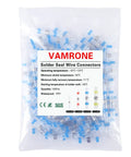 100 Pack Blue Waterproof Solder Seal Wire Connectors 16-14 AWG, Heat Shrink Butt Connectors With Double Wall Tubing And Waterproof Hot Melt Adhesive For Marine Boat Wiring, Quick Heat Gun Install, No Crimp Tools Needed package.