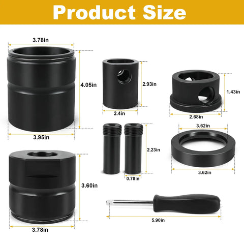 Dimensions of Pin And Bushing Adapter Tool Service Kit For Removing Pins And Bushings, OE Part 15012, in black oxide steel