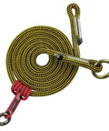 Five Eighth Inch Prusik Pro Grade Arborist Friction Saver with Steel Rings coiled, showing adjustable 10 ft length and rugged material.