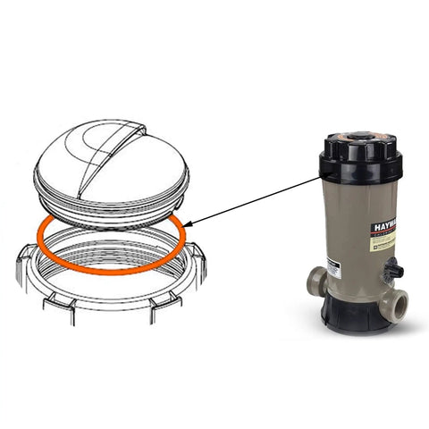 Chlorinator Lid Wrench Opener With 2 O Rings For Hayward CL200 CL220 CL2002S illustration showing O-ring position on chlorinator.