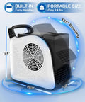 Air Mover Blower Fan With Three Speeds And Two AC Outlets, Heavy Duty Portable Ventilator, 12 Inch White, side view with carry handle