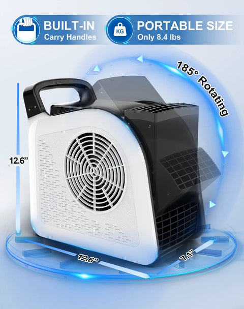 Air Mover Blower Fan With Three Speeds And Two AC Outlets, Heavy Duty Portable Ventilator, 12 Inch White, side view with carry handle
