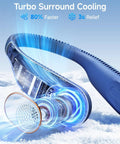 Portable Neck Fan With 5200mAh Battery Bladeless Personal Cooler 4 Speed Settings technology illustration on snowy background
