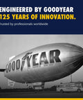 Goodyear blimp celebrating 125 years of innovation, showcasing engineering excellence and global trust.