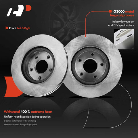 Front Vented Disc Brake Rotors And Ceramic Pads Kit For Nissan Altima 2014 Through 2019 showing vented rotors design.