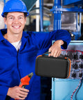 Electrician with Tough As Nails Case For Klein Tools ET310 AC Circuit Breaker Finder and Integrated GFCI Outlet Tester in hand