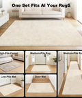 Rug Tape Kit With 24 Pcs No Glue Silicone Bottom For Strong Hold Anti Slip Pads on various rugs in a living room setup.