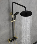 Chill Out With This Top Tier Wall Mounted Shower Set Featuring Adjustable Rain Head, Slick Handheld Wand, Rapid Fill Tub Spout, And Precise Honeycomb Foamer For Zero Stress Bathroom Upgrades, sleek black and gold design.