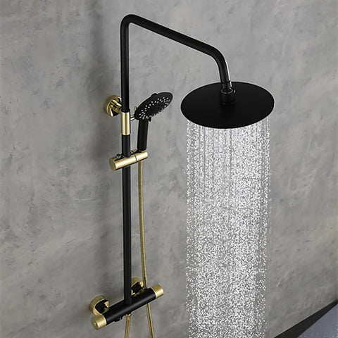 Chill Out With This Top Tier Wall Mounted Shower Set Featuring Adjustable Rain Head, Slick Handheld Wand, Rapid Fill Tub Spout, And Precise Honeycomb Foamer For Zero Stress Bathroom Upgrades, sleek black and gold design.
