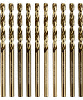Five Thirty Second Inch Cobalt Drill Bit Set Of Ten M35 High Speed Steel Jobber Twist Bits For Hard Metal Stainless Steel Cast Iron Plastic And Wood Heavy Duty Precision Ground With 135 Degree Quick Cut Point Baidets shown in a row.