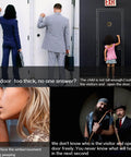 A collage showing challenges of traditional peepholes: difficulty reaching, limited view, and potential safety risks.