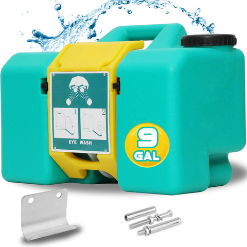 9 Gallon Portable Eye Wash Station OSHA Approved Wall Mounted Emergency Eye Wash With Dual Spray ANSI Certified Unit