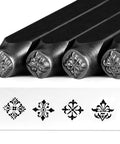 Vintage Style Metal Stamping Kit Set of Four in 8mm Steel for Jewelry Leather Craft DIY Imprint Stamps with Classic Rococo Patterns