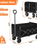Foldable Collapsible Wagon Cart With 360 Degree All Terrain Wheels Grab And Go Utility Wagon Black, dimensions and weight shown