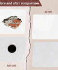 Before and after wall repair with Essential 25 Piece Drywall Patch Repair Kit With 4, 6, 8, And 10 Inch Patches Plus Scrapers