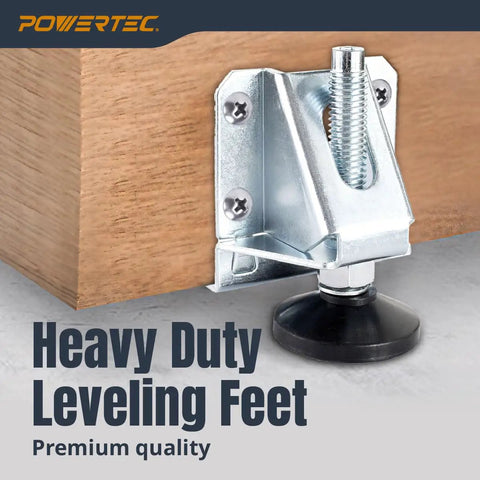 Heavy Duty Tough As Nails Adjustable Furniture Leg Leveler with nylon feet installed on wooden cabinet