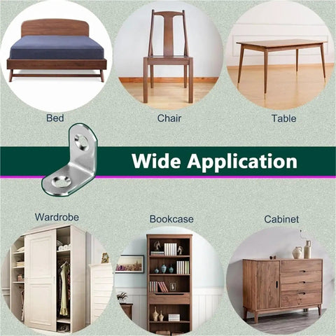Hella Sturdy Stainless Steel Shelf Brackets, L Shaped Corner Mounts With Hardware for bed, chair, table, wardrobe, bookcase, cabinet.