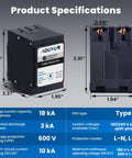 Slick Whole Panel Circuit Breaker Surge Protector Serving 18 Kiloamp Load Across Dual Branch Spaces For Residential Electrical Panels, product close-up with specifications.