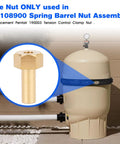 DE Filter Tank Clamp Nut No Fuss Replacement For Pool Filter Parts FNS Quad System shown with brass nut and pool filter