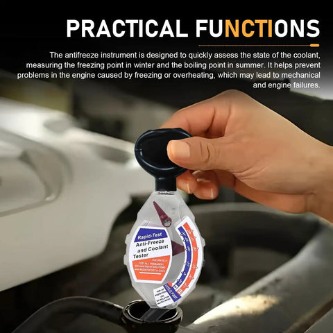 Handheld Heavy Duty Automotive Antifreeze Tester, quick snap gauge measuring coolant density in a car engine.