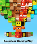 Colorful blocks and character illustration with 'Boundless Stacking Play' text, showcasing creative block building.