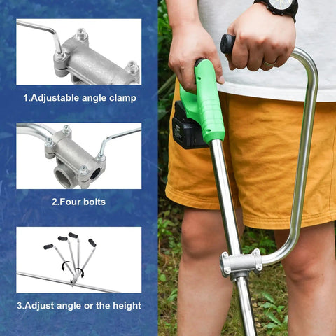 Ergonomic Weed Eater Handle Grip For Trimmers With Adjustable Position And Bracket Clamp Upgrade Easy Install installed view silver.