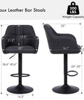 Swivel Adjustable Faux Leather Bar Stools Set Of 2 With Armrests Dope Modern Upholstered Counter Chairs Side and Front View