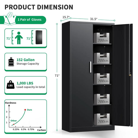 Heavy Duty Metal Garage Storage Cabinet With Doors And Adjustable Shelves 71 Inch Tall Steel Locker Organizer dimensions