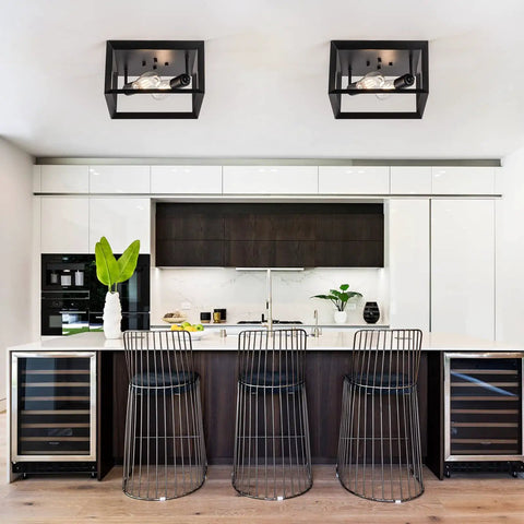 Two Pack Black 11 Inch Semi Flush Mount Ceiling Lights Modern Industrial Square Metal Close To Ceiling Lighting in kitchen