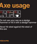 Safety instructions for X7 Small 14 Inch Hatchet Axe With Sheath including illustrations and usage warnings.