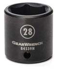 1/2 Inch Drive 6 Point Standard Impact Socket 28mm Off Corner Loading For Reduced Fastener Rounding With Black Oxide Finish