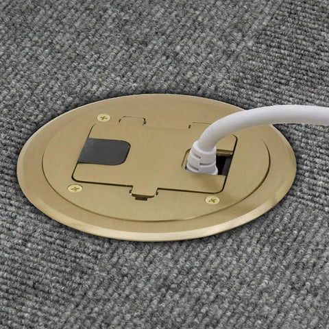 Preassembled Flange Cover And Leveling Ring For Floor Boxes Poured In Concrete With 15A 125V Outlet Included Brass Fits RF400 Floor Box