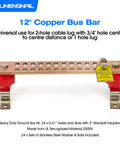 Heavy Duty Copper Ground Bar Kit with 24 Holes, 12 Inch Grounding Bus Bar, 2x2 Inch Standoff Insulators, UL Recognized, 2500V Rating
