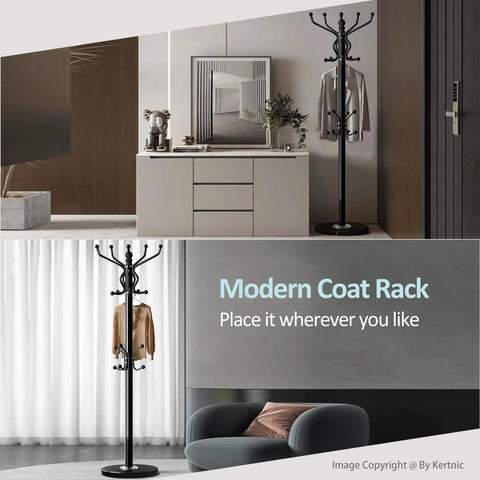Heavy Duty Freestanding Coat Rack With 18 Sturdy Hooks And Marble Base For Entryways And Hallways Boss Level Stability shown