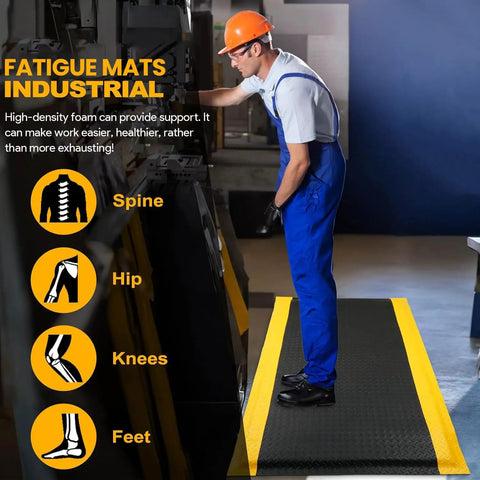 2 Pack 3 By 5 Foot Anti Fatigue Mats With 15/16 Inch Thick High Density Memory Foam Core Non Slip Diamond Plate Work Mat