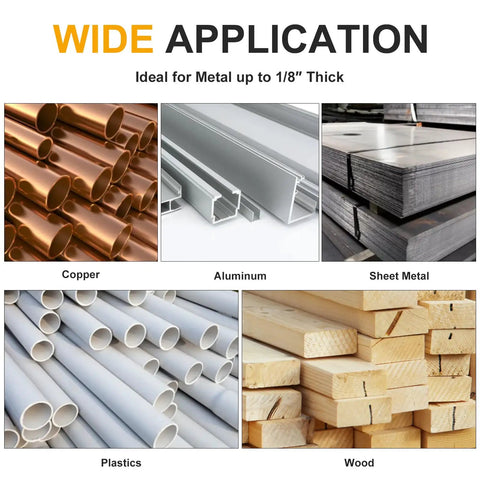 Image showing wide application of Step Drill Bit Set Three Piece HSS Titanium Coated High Speed Steel Bits for wood, sheet metal, and plastics.