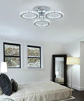 Crystal Chandelier 5 Light LED Flush Mount Ceiling Fixture In Cool White for bedroom, features K9 crystal and stainless steel.
