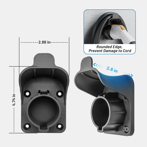 Dimensions of EV Charger Holder Wall Mount For SAE J1772 Cables, Nozzle Holster Dock and design details