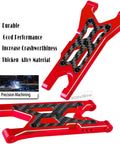 Aluminum Front And Rear A Arms Upgrade Kit For One Tenth Scale Senton 3S BLX Mega 550 Granite 3S BLX Mega 550 Vorteks 3S BLX And Big Rock 3S BLX RC Trucks 4 Pcs Replace AR330443 AR330516 Red shown with carbon fiber detailing and emphasized durability features.