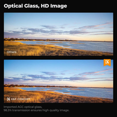 Comparison of two landscape images, top without and bottom with 67mm MCUV Lens Protection Filter For Cameras, Ultra Slim UV Filter.