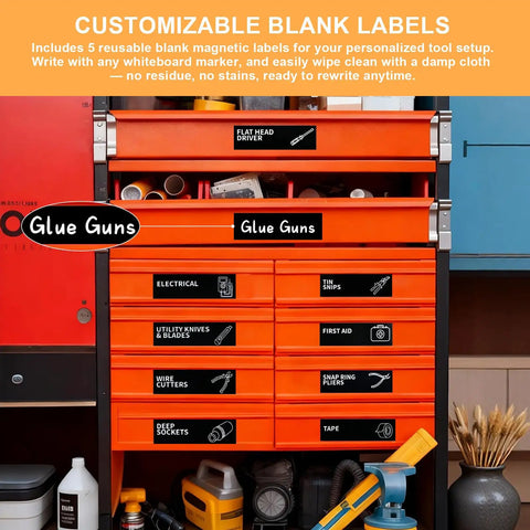 Magnetic Toolbox Labels Set Of 90 For Quick Organization 3.5 By 1 Inch Large Stickers With Strong Magnets For Tool Chest Drawers Fits US General Tool Boxes And All Steel Cabinets For Home Garage Shop