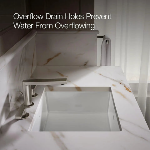 Top Shelf Rectangular Undermount Bathroom Sink In Crisp White Vitreous China With Sleek Geometric Lines And Zero Hassle Wall Counter Installation For That Fresh Modern Look