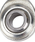 Built Tough Heavy Duty Rod End Heim Joint Set With Half Inch Bore And Half Inch 20 RH LH Male Threads, Stainless Steel, Corrosion Resistant, High Load Lateral Capacity 12200 Lb, Universal Fit For Cars, Motorcycles, ATVs, Boats, CNC Equipment. stainless steel rod end with 1/2 inch bore, front view