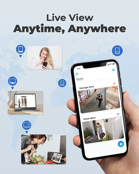 Mobile app showing live view of 4K Ultra HD Security Camera System With 8 PoE Cameras H265 Wired Surveillance Kit for remote monitoring
