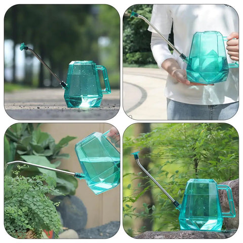 Long Nozzle Stainless Steel Watering Can For Indoor Gardening Portable Plant Water Container With Clear Tank Sky Blue Easy Fill Gentle Shower Head For Delicate Flowers And Lawn Care, clear tank