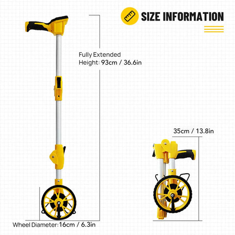 Baxnore Digital Display Measuring Wheel Accurate Distance Measure Tool with Backlit, size shown fully extended and folded.