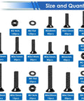 1020 Piece Black Nuts and Bolts Set with 21 Sizes M2 M3 M4 M5 Phillips Flat Head Screws Nuts Washers chart